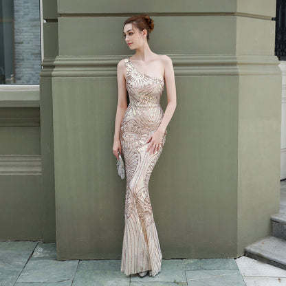 One Shoulder Sequin Fishtail Formal Dress