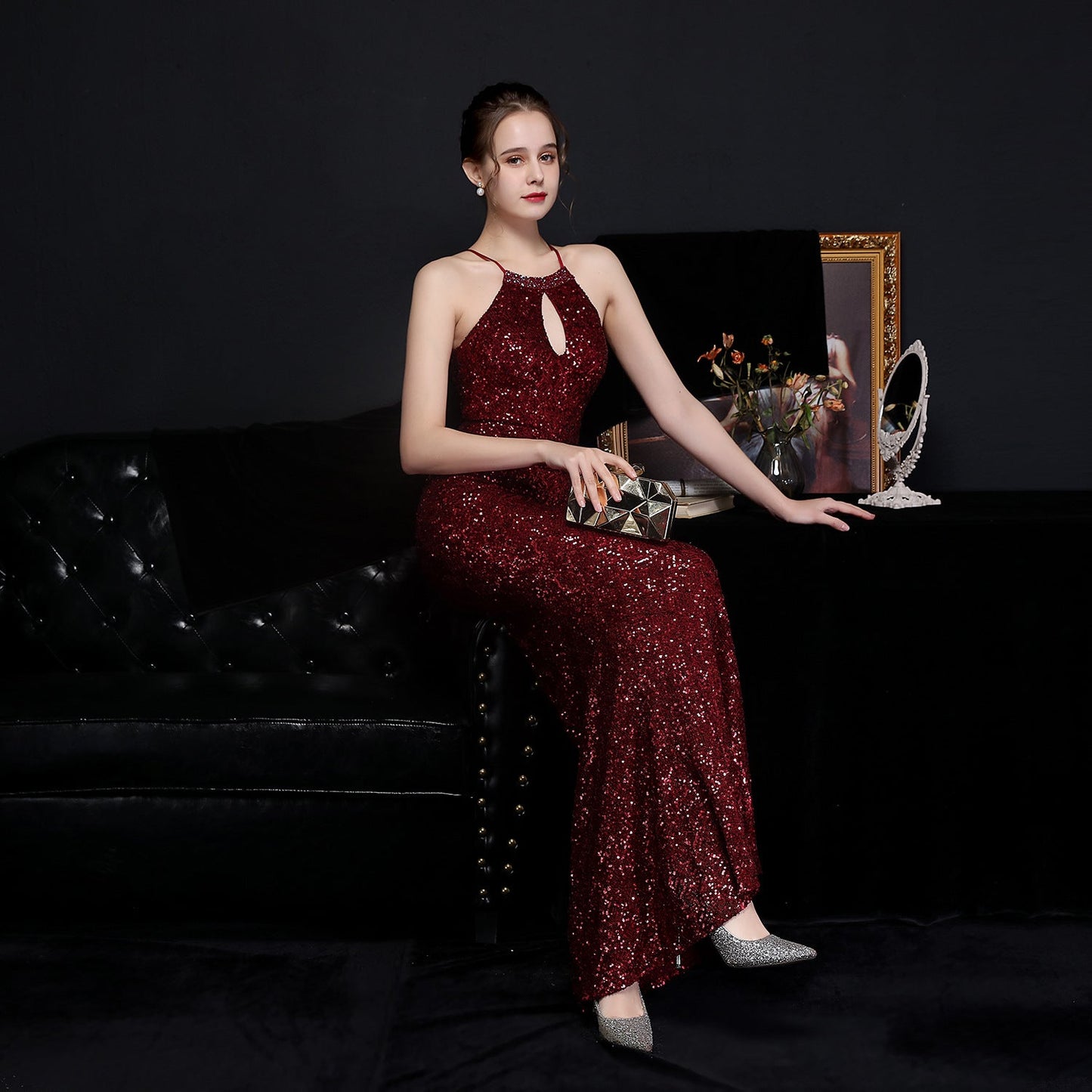 Long Neck Stapled Formal Dresses