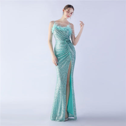 Fur Crafted Flower Formal Dress