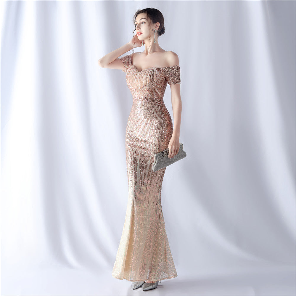 Gradient Beaded Formal Dress