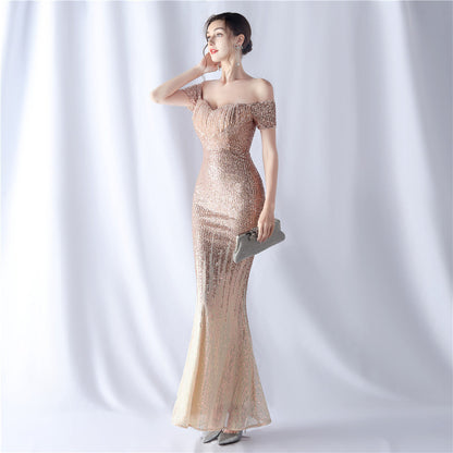 Gradient Beaded Formal Dress