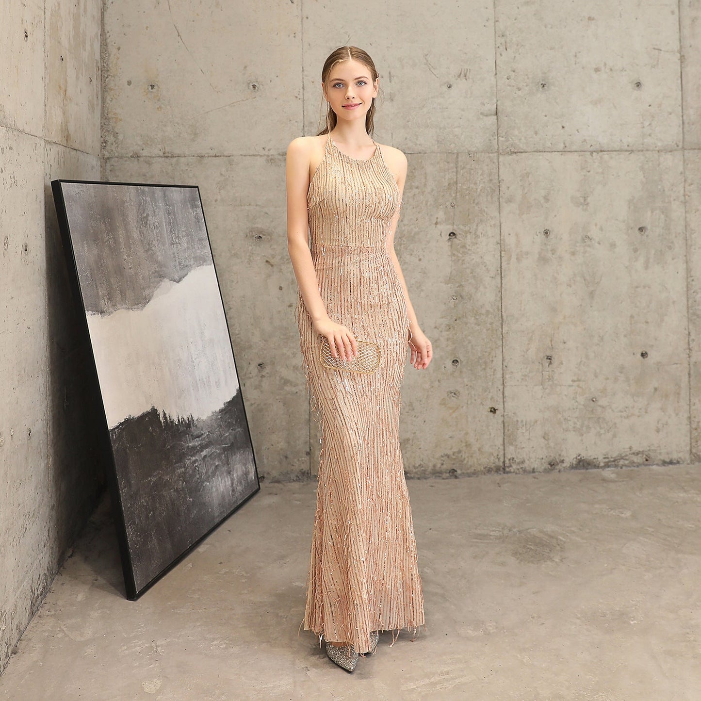 Silk Thread Fringe Beaded Formal Dresses