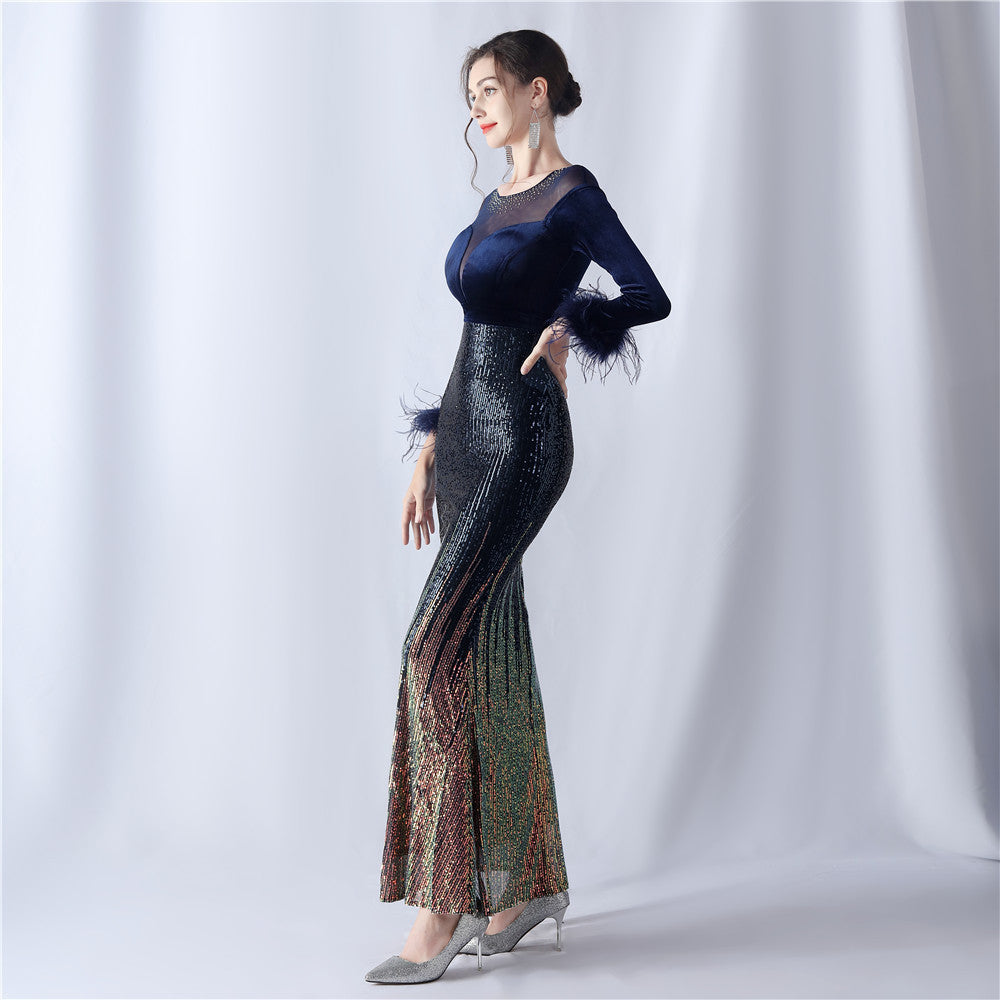 Abito formale in velluto con strass sfumati