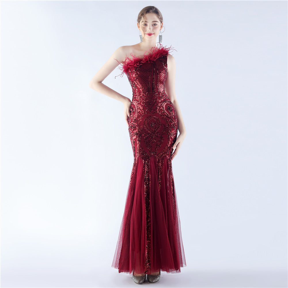 Mesh Sequined Formal Dress