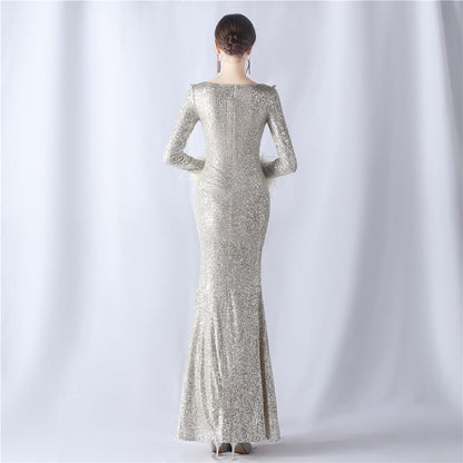 Ostrich Wave Beaded Formal Dress