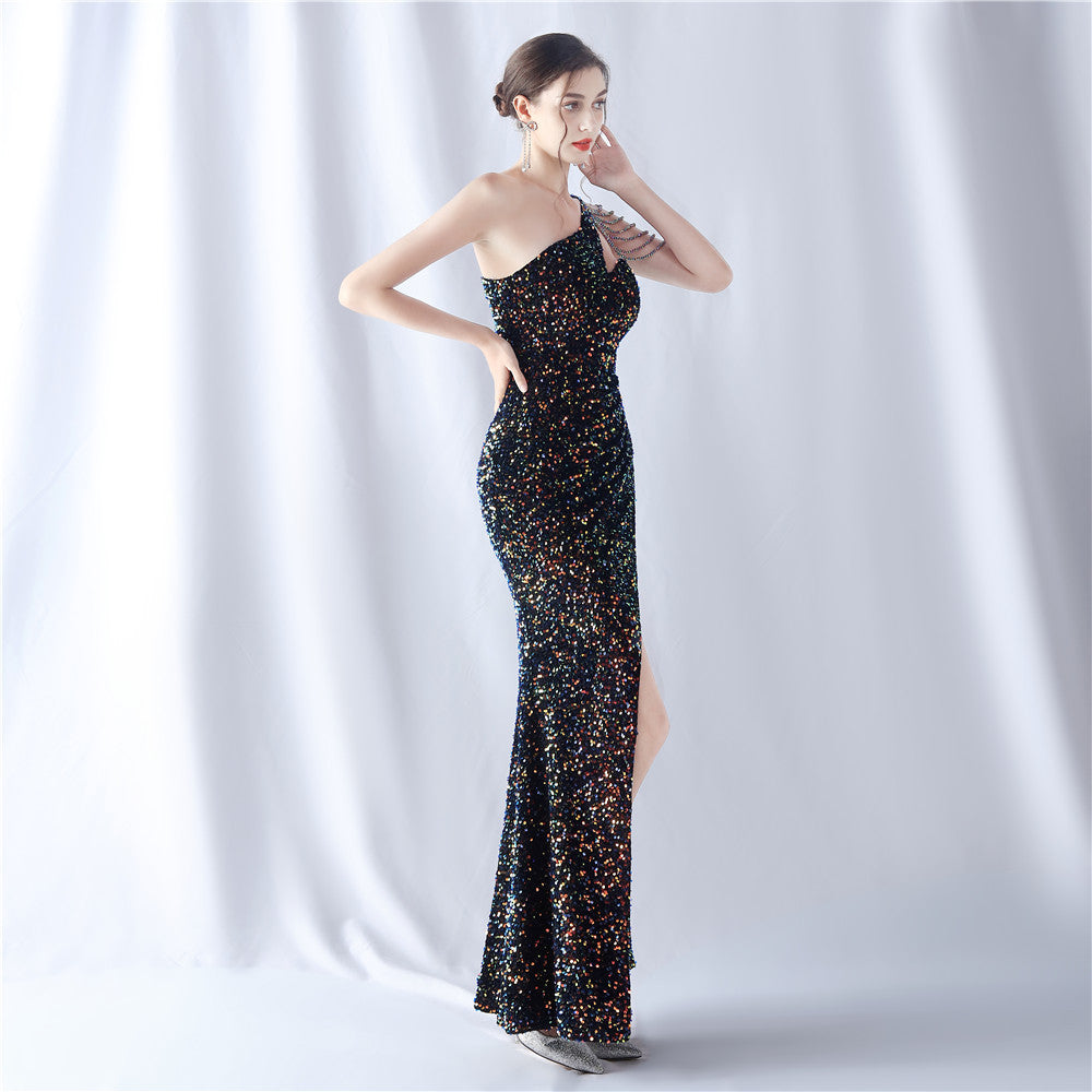 Abito formale con perline e retro in velluto 