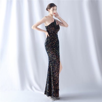 Abito formale con perline e retro in velluto 