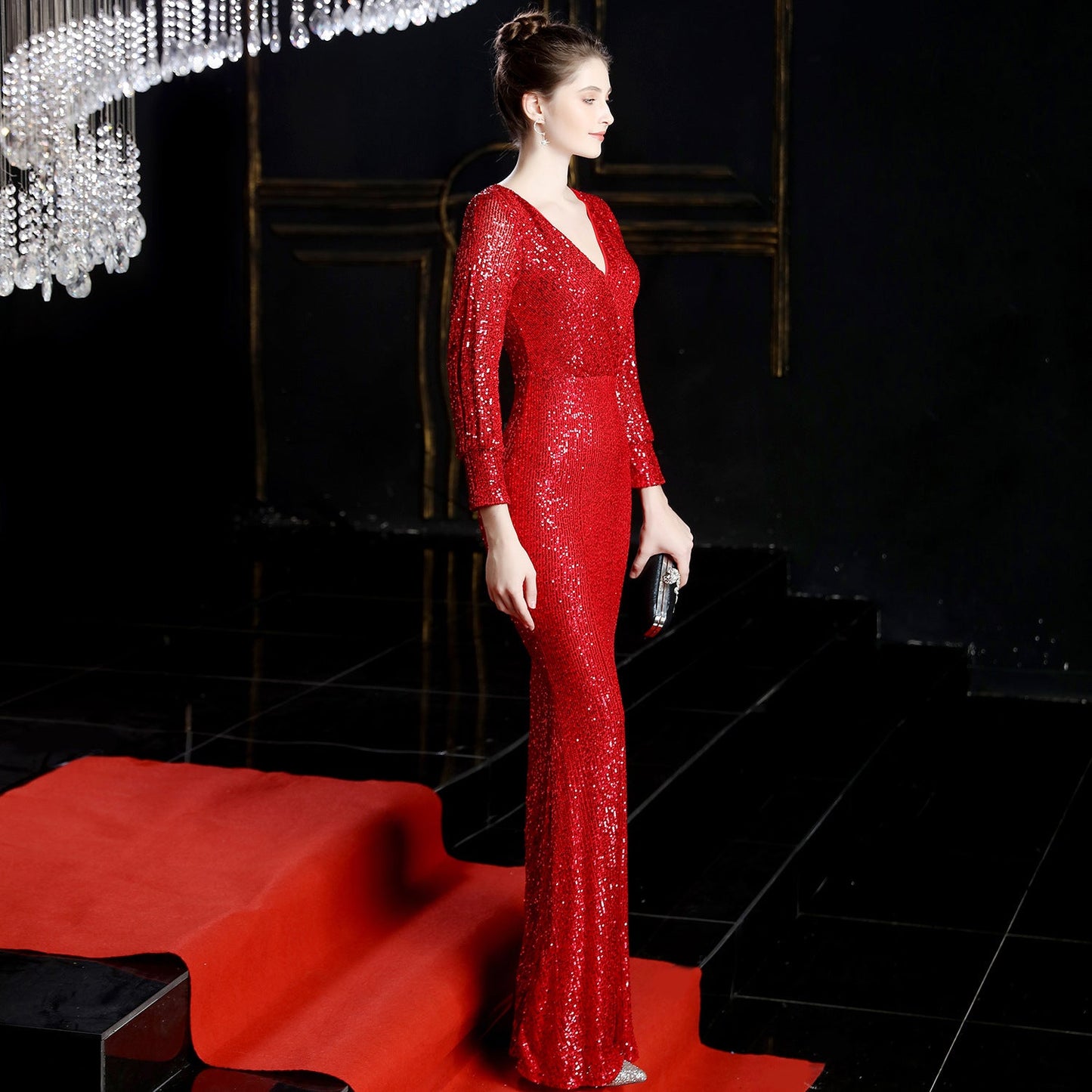 Sleeve Sequin Formal Dress