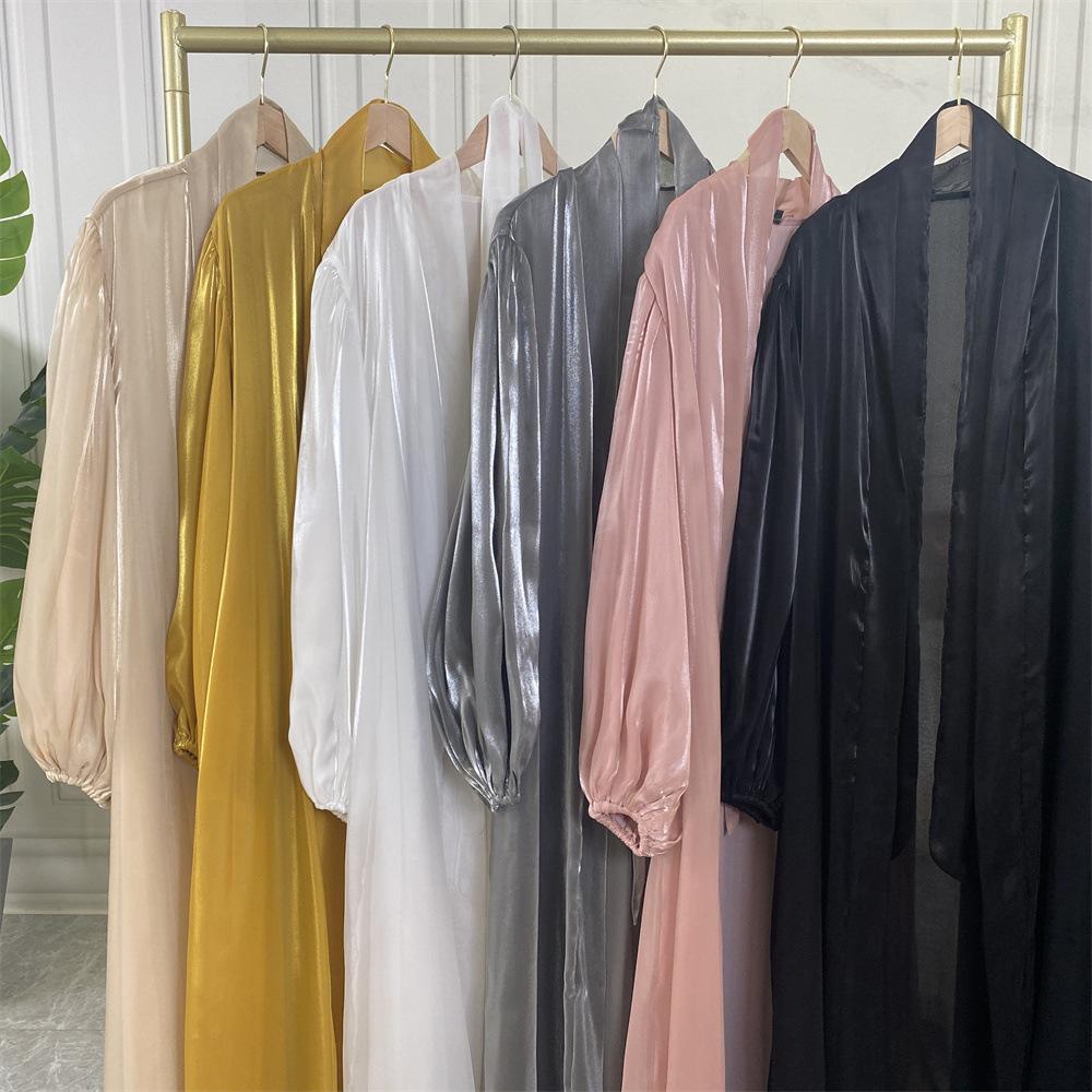 Shiny Silk Balloon Sleeves Lined Cardigan