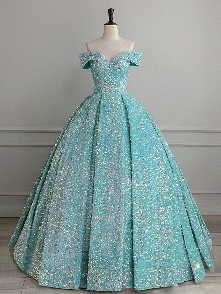 Blue Velvet Sequin Long Prom Dress