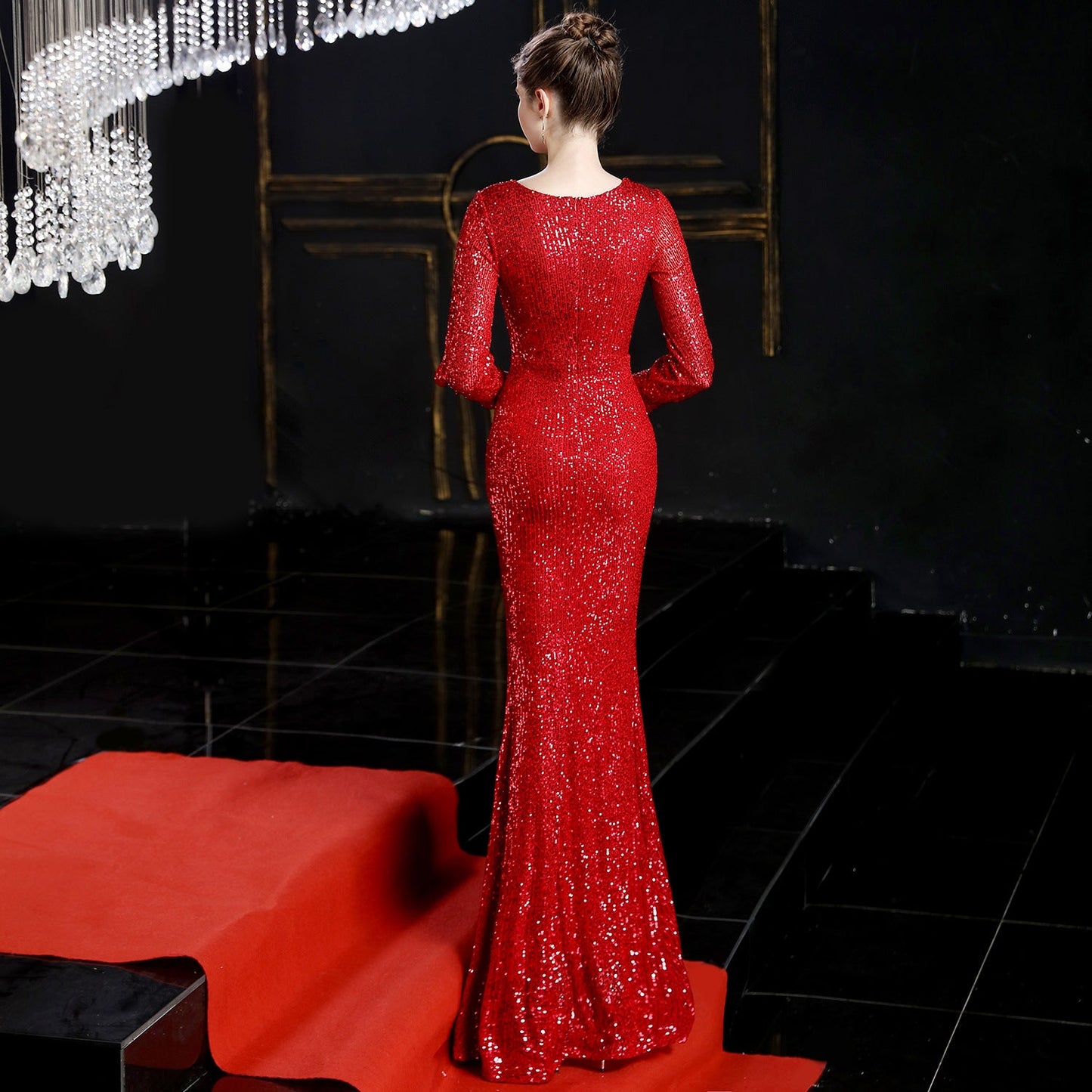 Sleeve Sequin Formal Dress