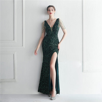 Backed Beaded Formal Dress