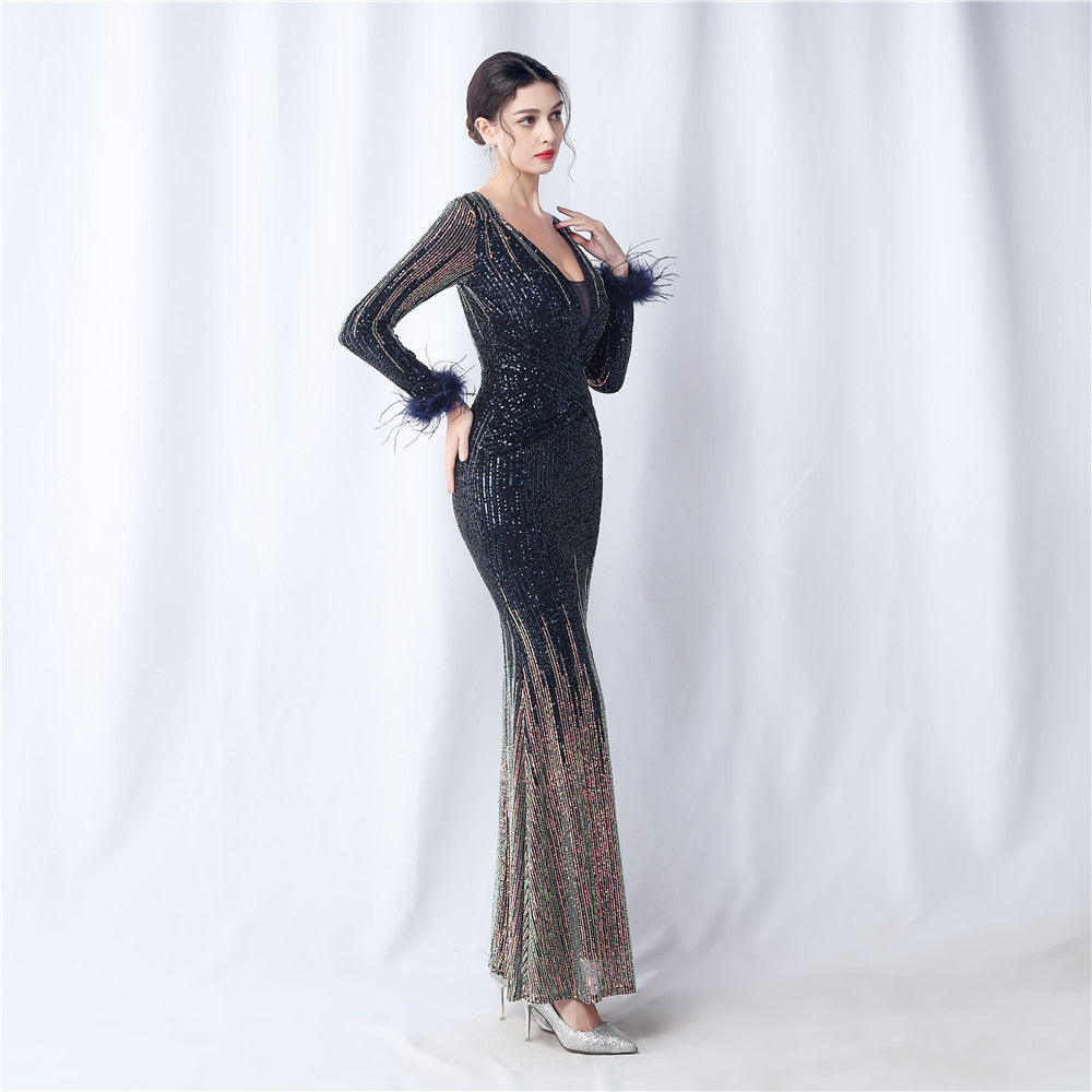 Ostrich Gradient Formal Dress