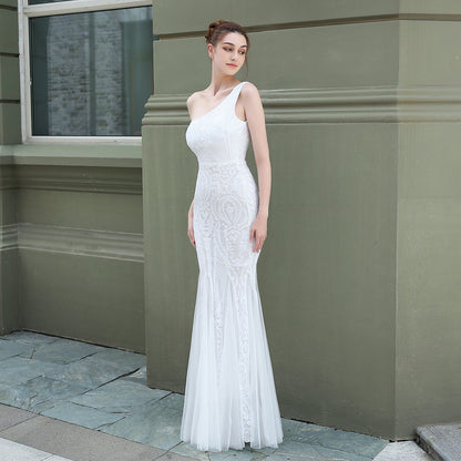 One Shoulder Beaded Formal Dress