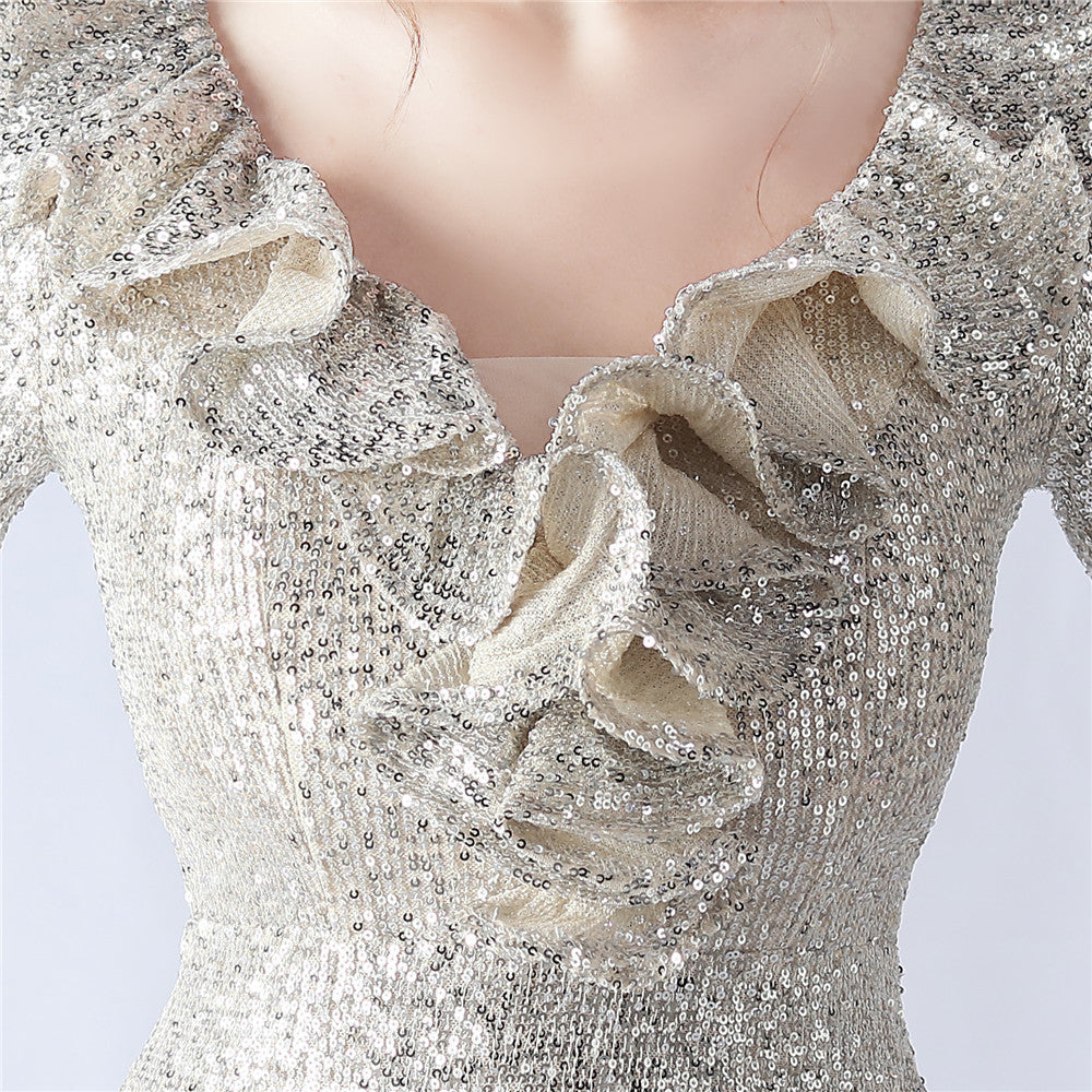 Ostrich Wave Beaded Formal Dress