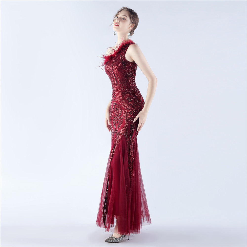 Mesh Sequined Formal Dress