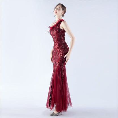 Mesh Sequined Formal Dress