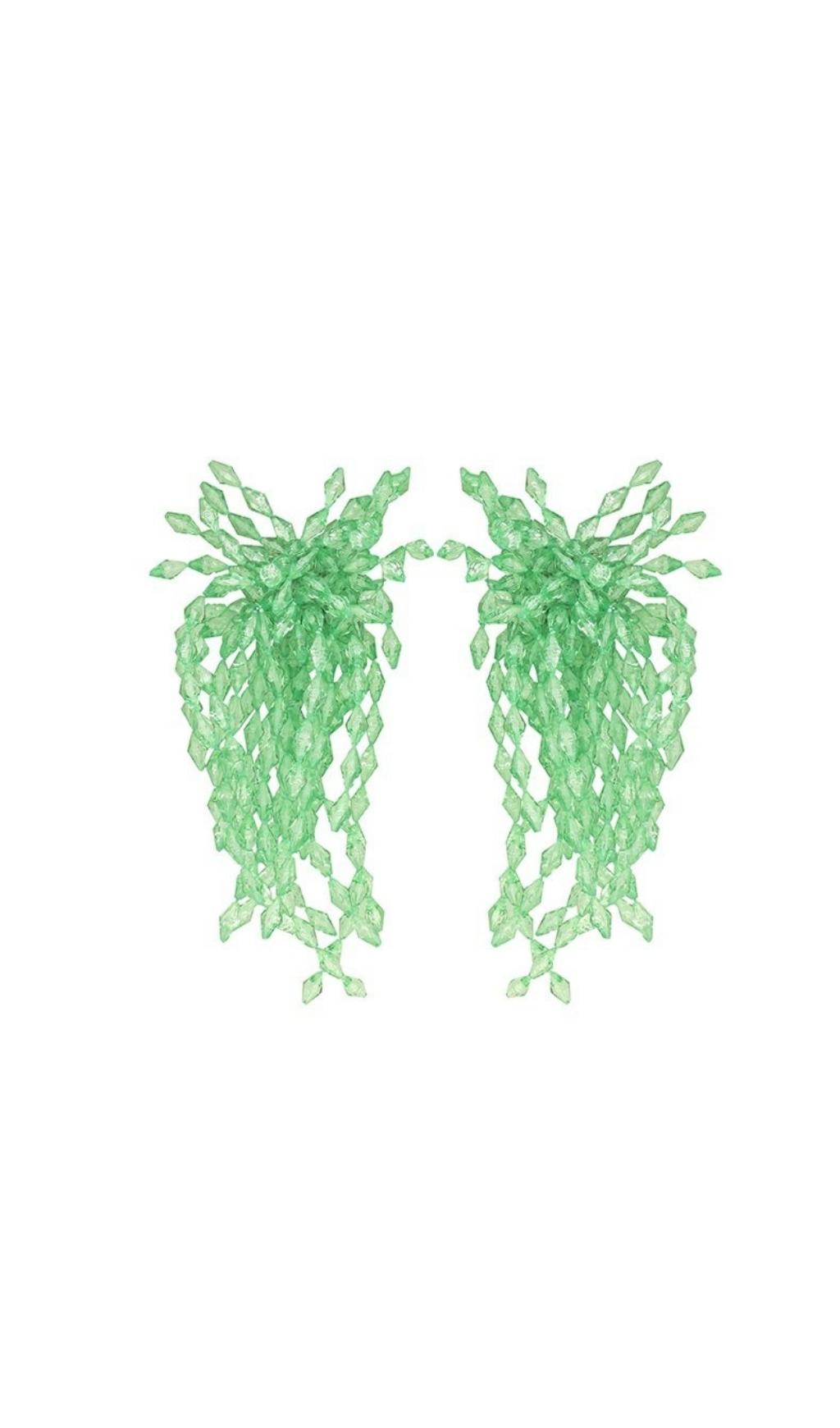 GREEN ACRYL TASSEL EARRINGS