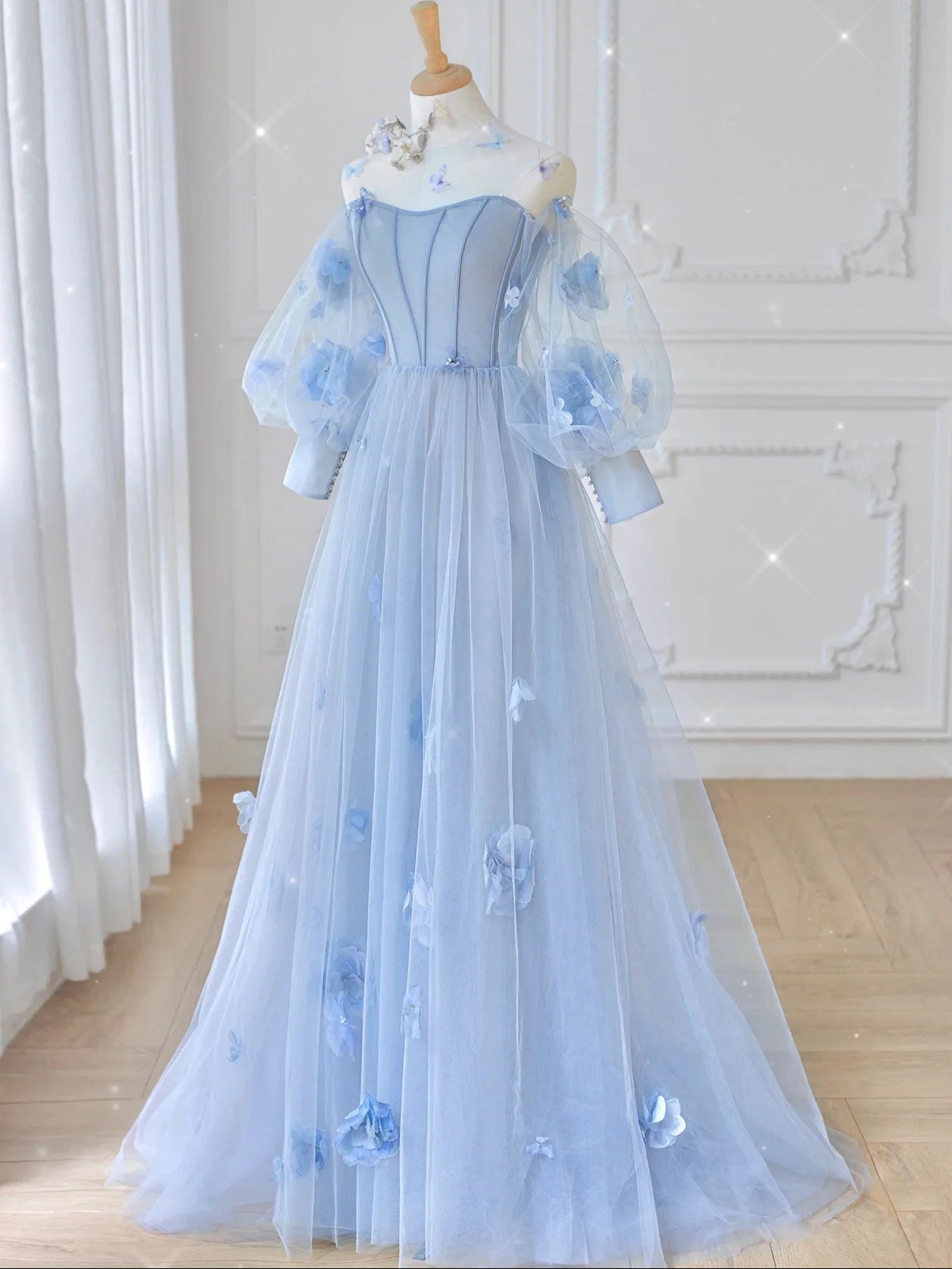 Blue tulle lace Maxi dress