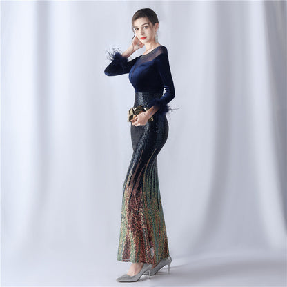 Abito formale in velluto con strass sfumati