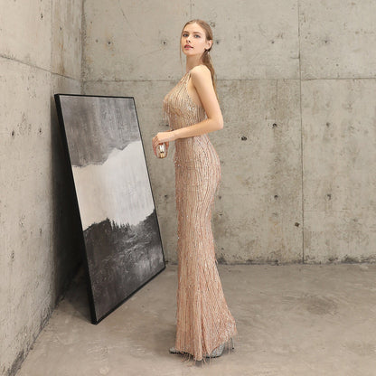 Silk Thread Fringe Beaded Formal Dresses