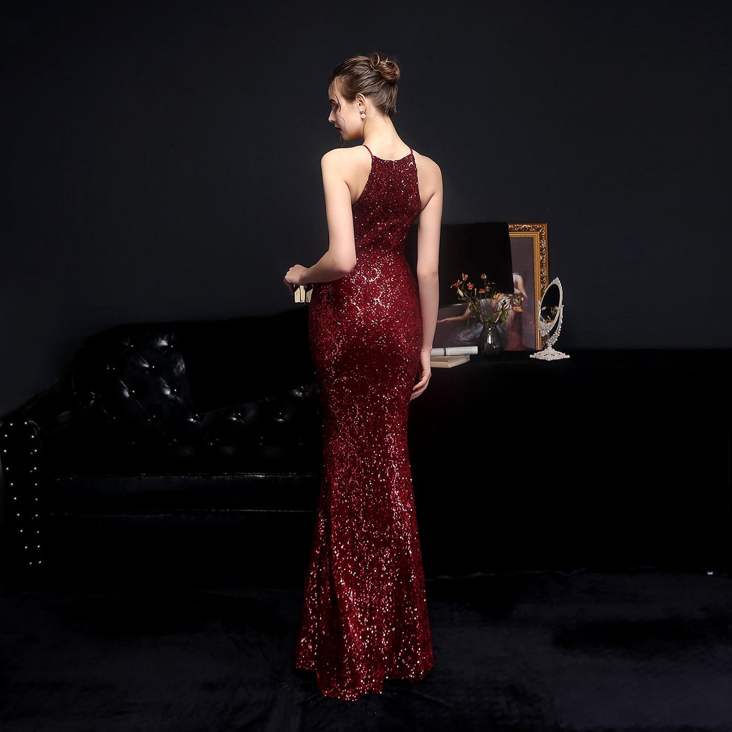 Long Neck Stapled Formal Dresses