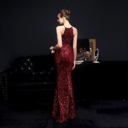 Long Neck Stapled Formal Dresses
