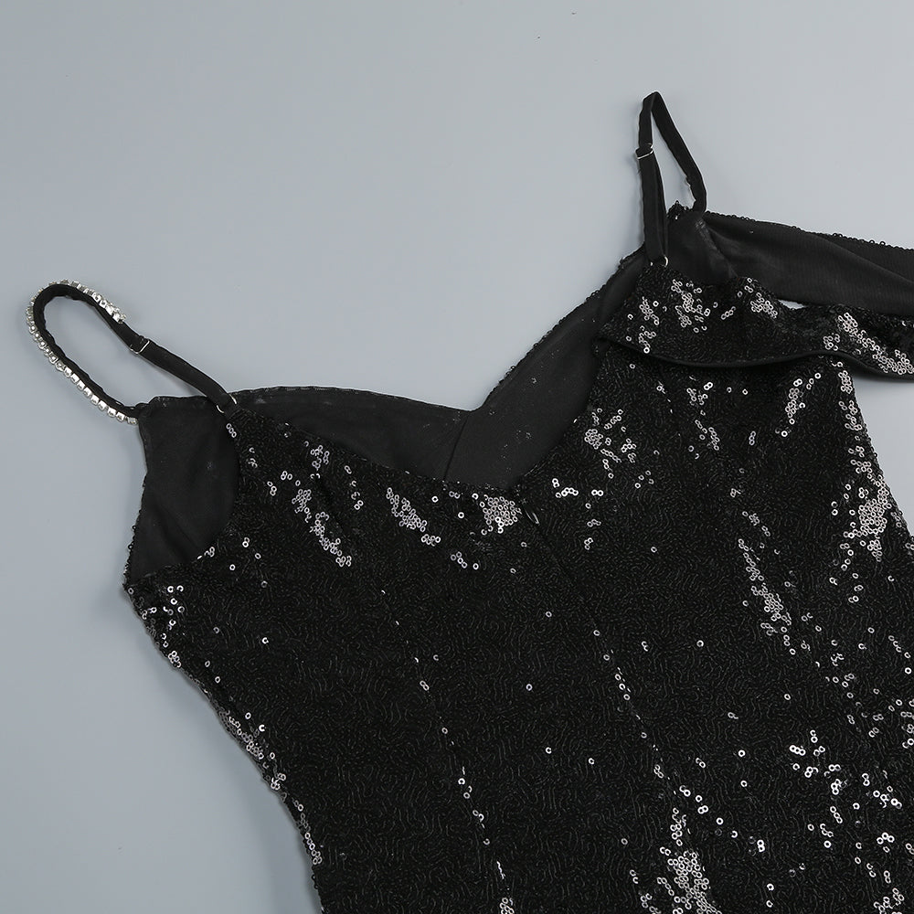 ashley sequin strap maxi dress in black