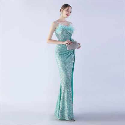 Fur Crafted Flower Formal Dress