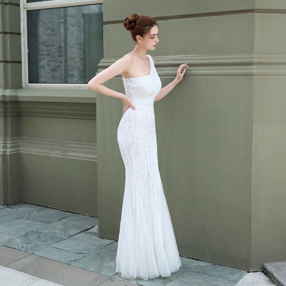 One Shoulder Beaded Formal Dress