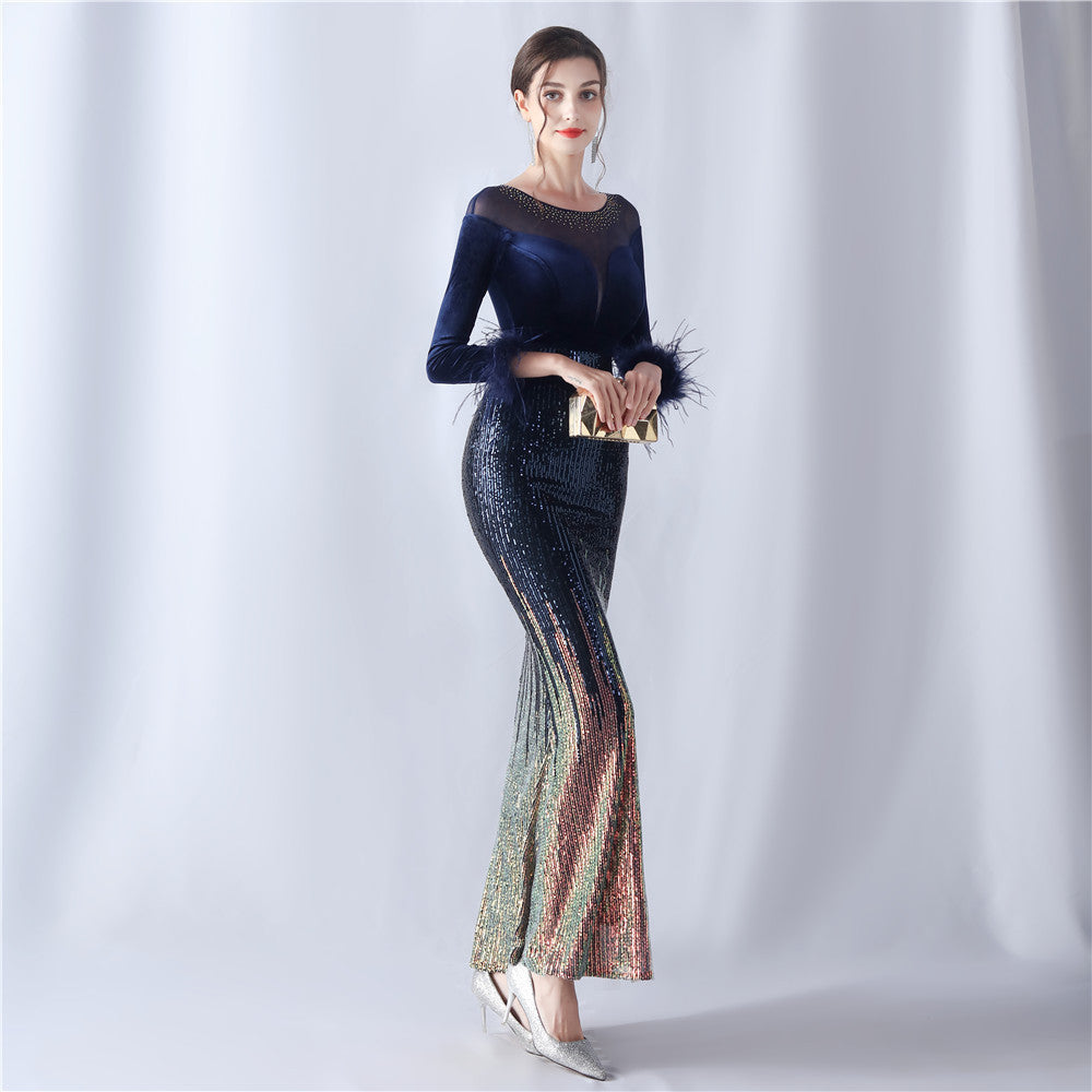 Abito formale in velluto con strass sfumati