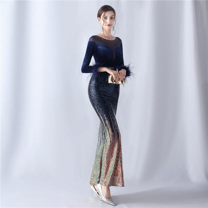 Abito formale in velluto con strass sfumati