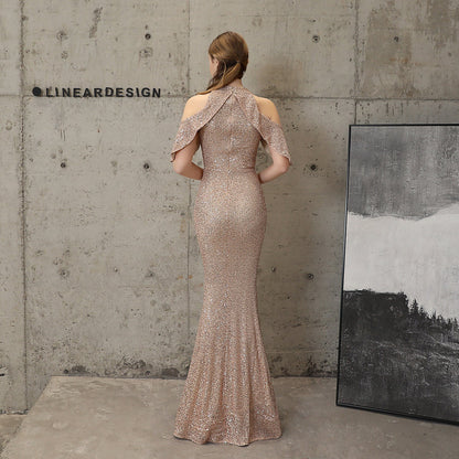 Short Sleeve Sequin Formal Dress