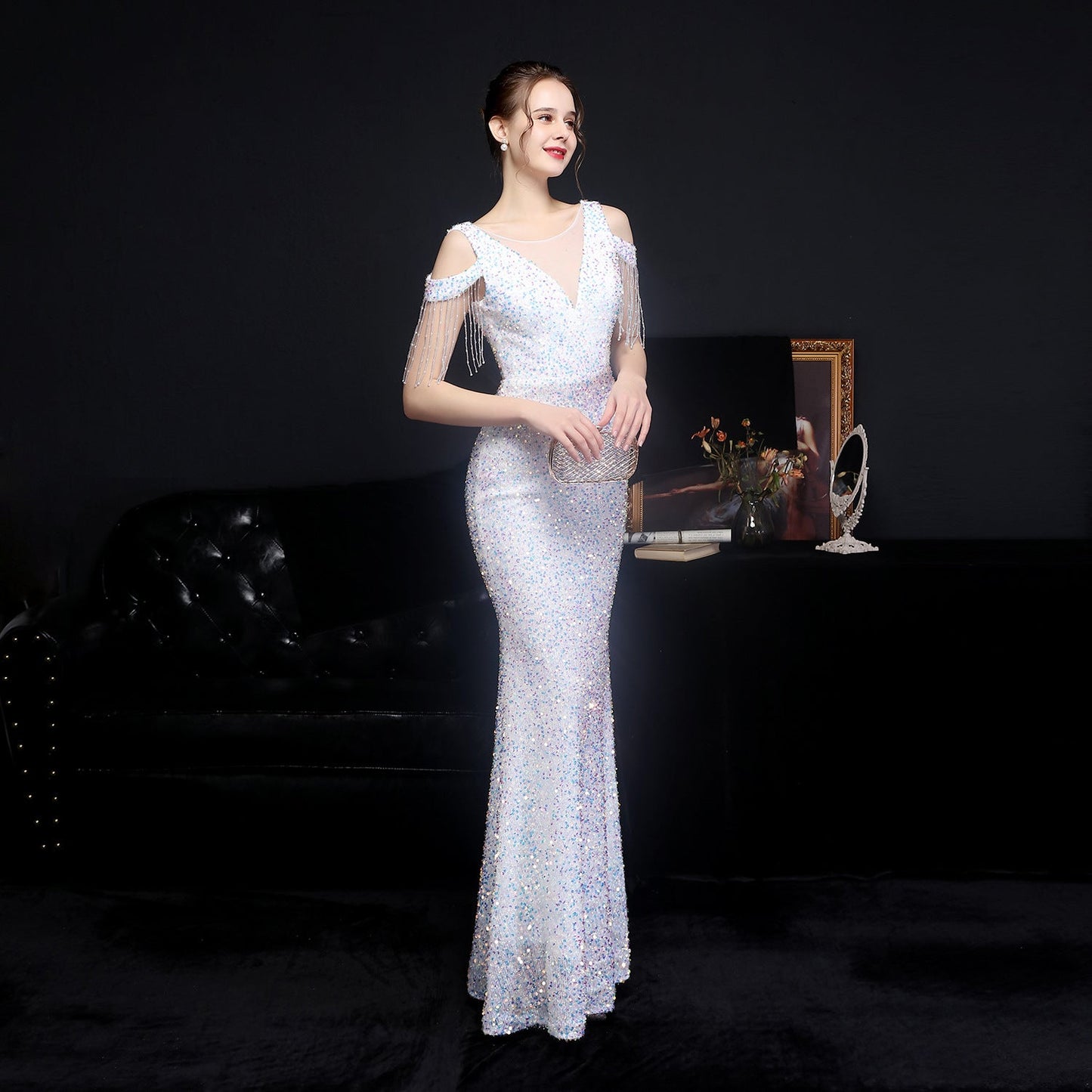 Illusion Beaded Formal Dress