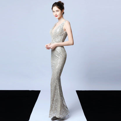 Long Sleeveless Sequin Formal Dress