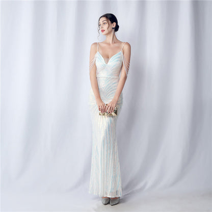 Beaded Halter Formal Dress