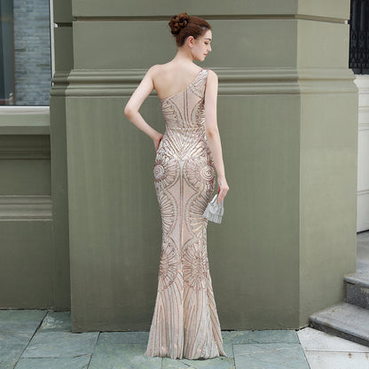 One Shoulder Sequin Fishtail Formal Dress