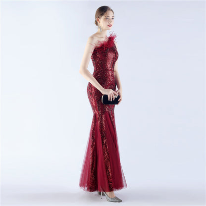 Mesh Sequined Formal Dress