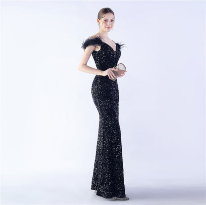 Abito formale in paillettes ad alta densità di pelo di cammello 