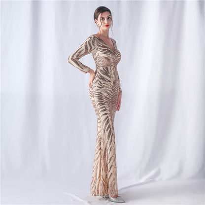 長袖ビーズフォーマルドレス