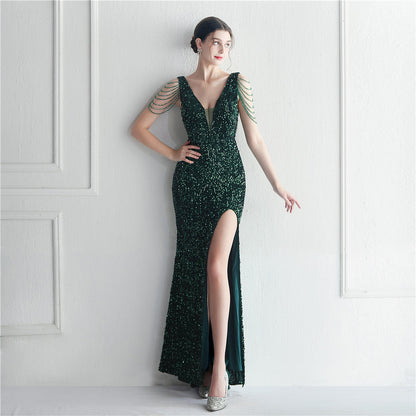 Backed Beaded Formal Dress