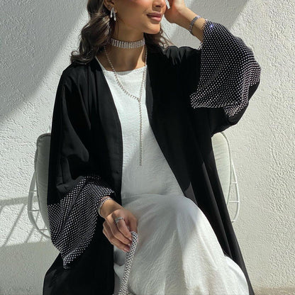 Abaya Muslim Elastic Diamond Mesh Robe