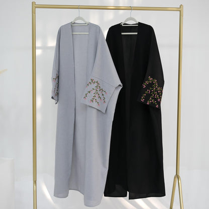 Flower Embroidery Elegant Cardigan Robe