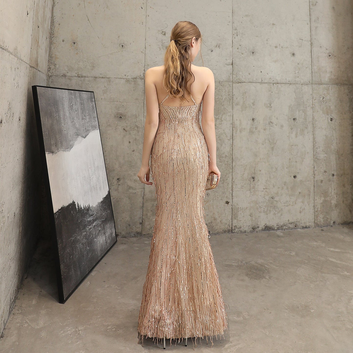 Silk Thread Fringe Beaded Formal Dresses