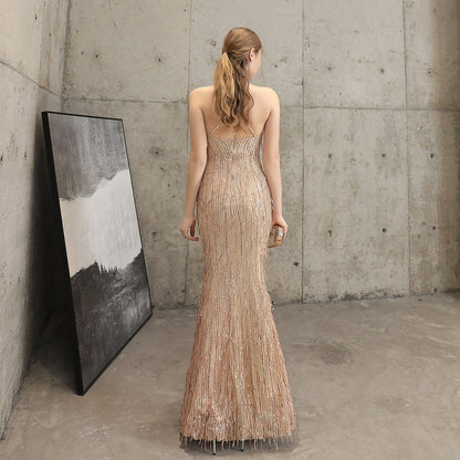 Silk Thread Fringe Beaded Formal Dresses