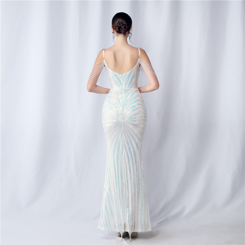 Beaded Halter Formal Dress