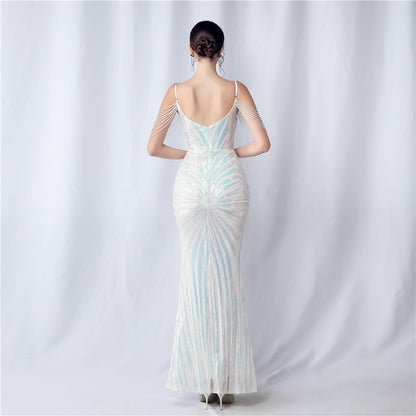 Beaded Halter Formal Dress