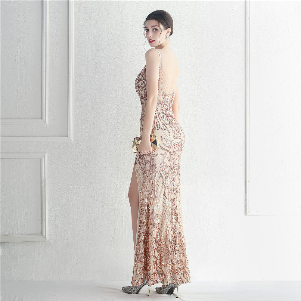 Positioned Floral Beaded Formal Dress