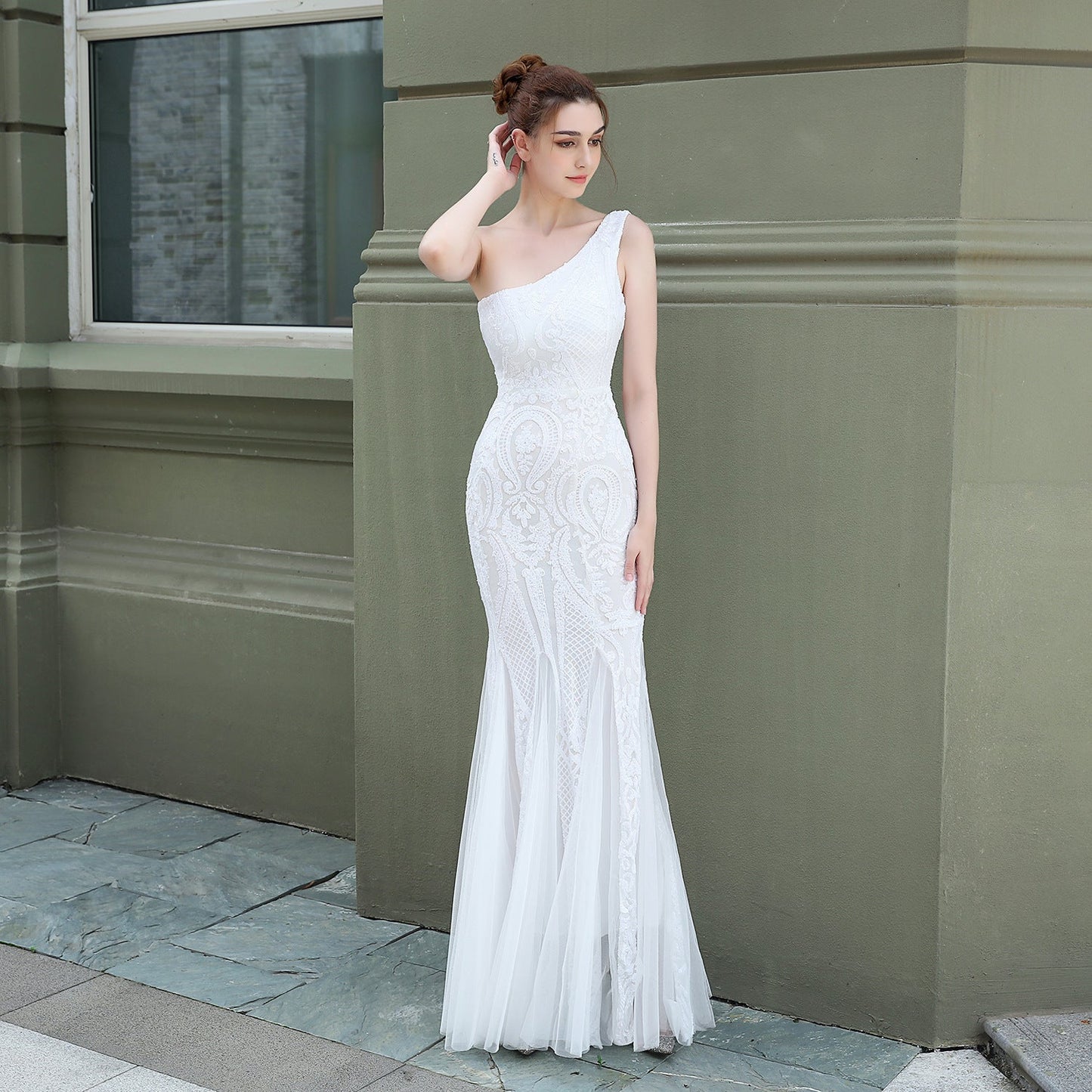 One Shoulder Beaded Formal Dress