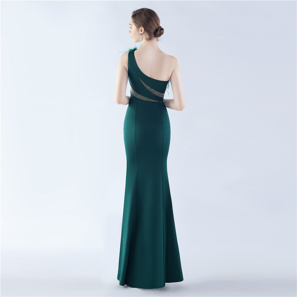 Fur Rhinestone Formal Dress